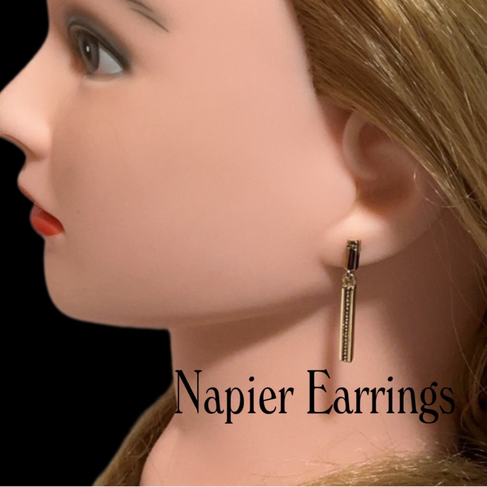 NAPIER Gold-Tone Drop Post Earrings with Etched Front